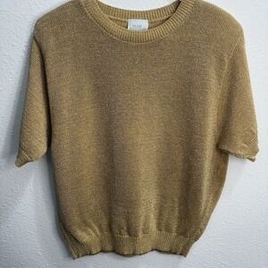 VTG Blair Boutique Gold Metallic Short Sleeve Sweater Women's Sz L Luxe Y2K
